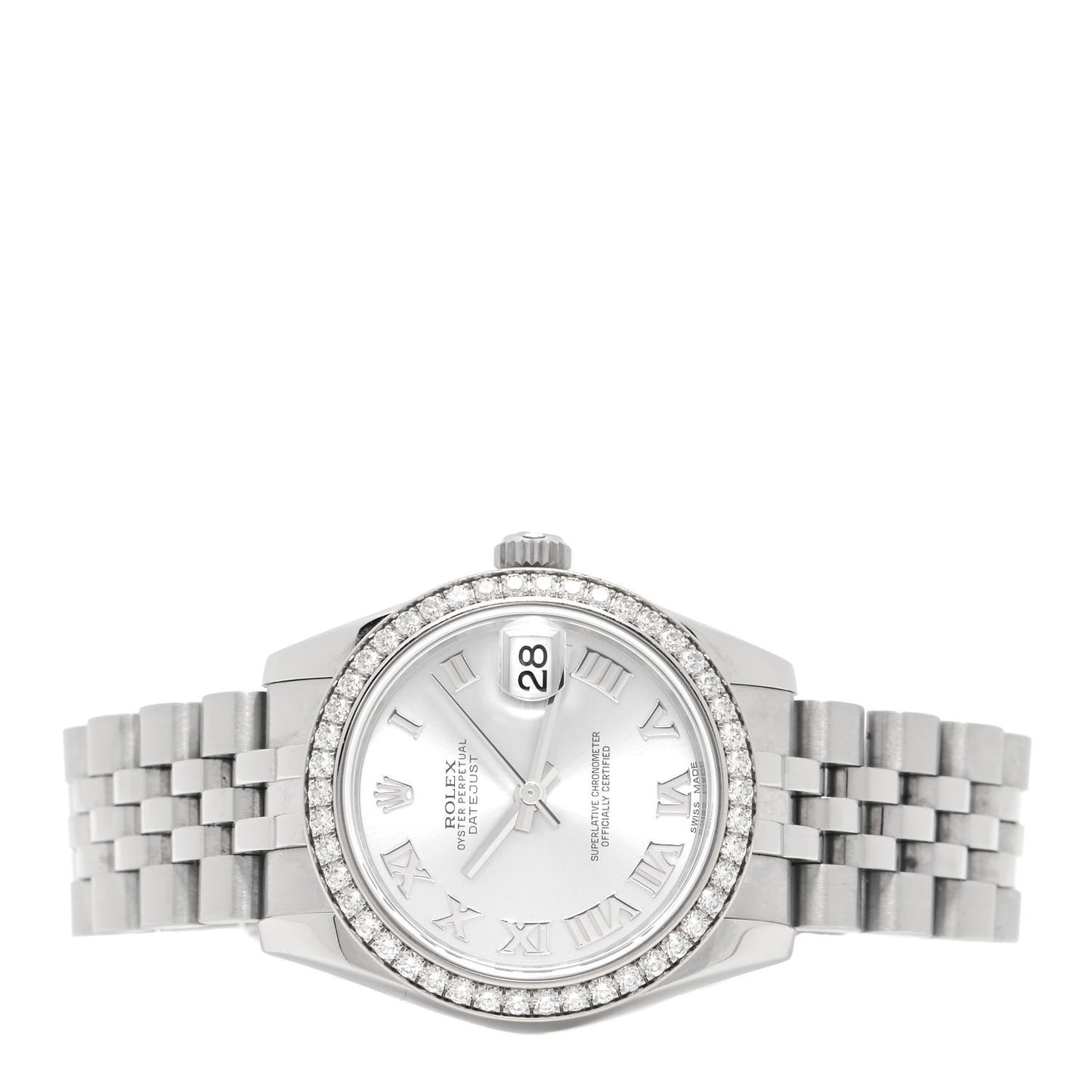 Stainless Steel 18K White Gold Diamond 31mm Oyster Perpetual Datejust Watch White Roman 178384