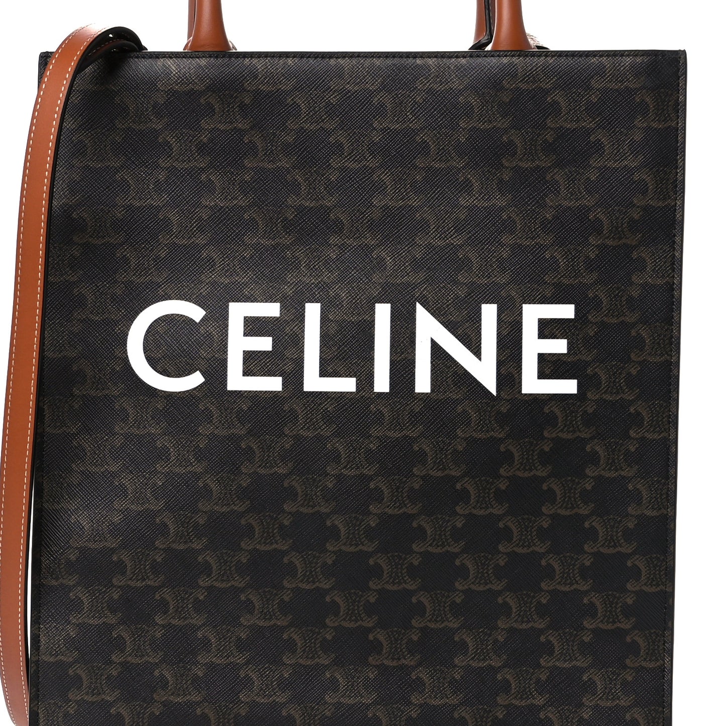 Triomphe Canvas Calfskin Small Vertical Cabas Tan