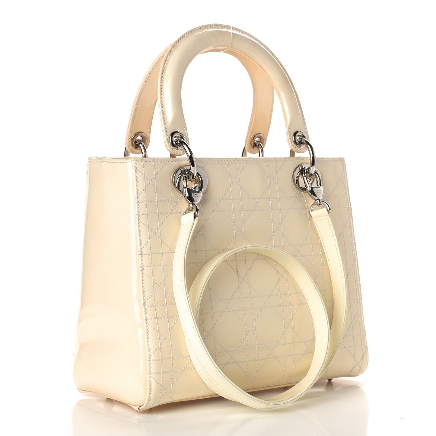 Patent Cannage Stitched Medium Lady Dior White