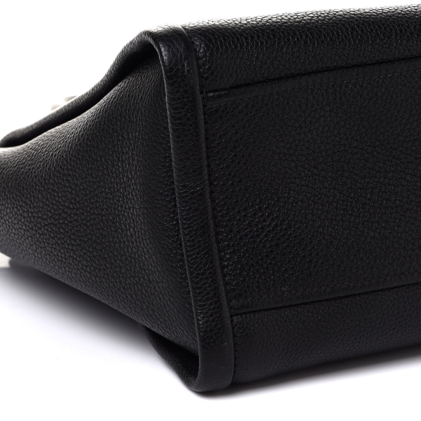 Grained Calfskin Monochrome Top Handle Tote Black