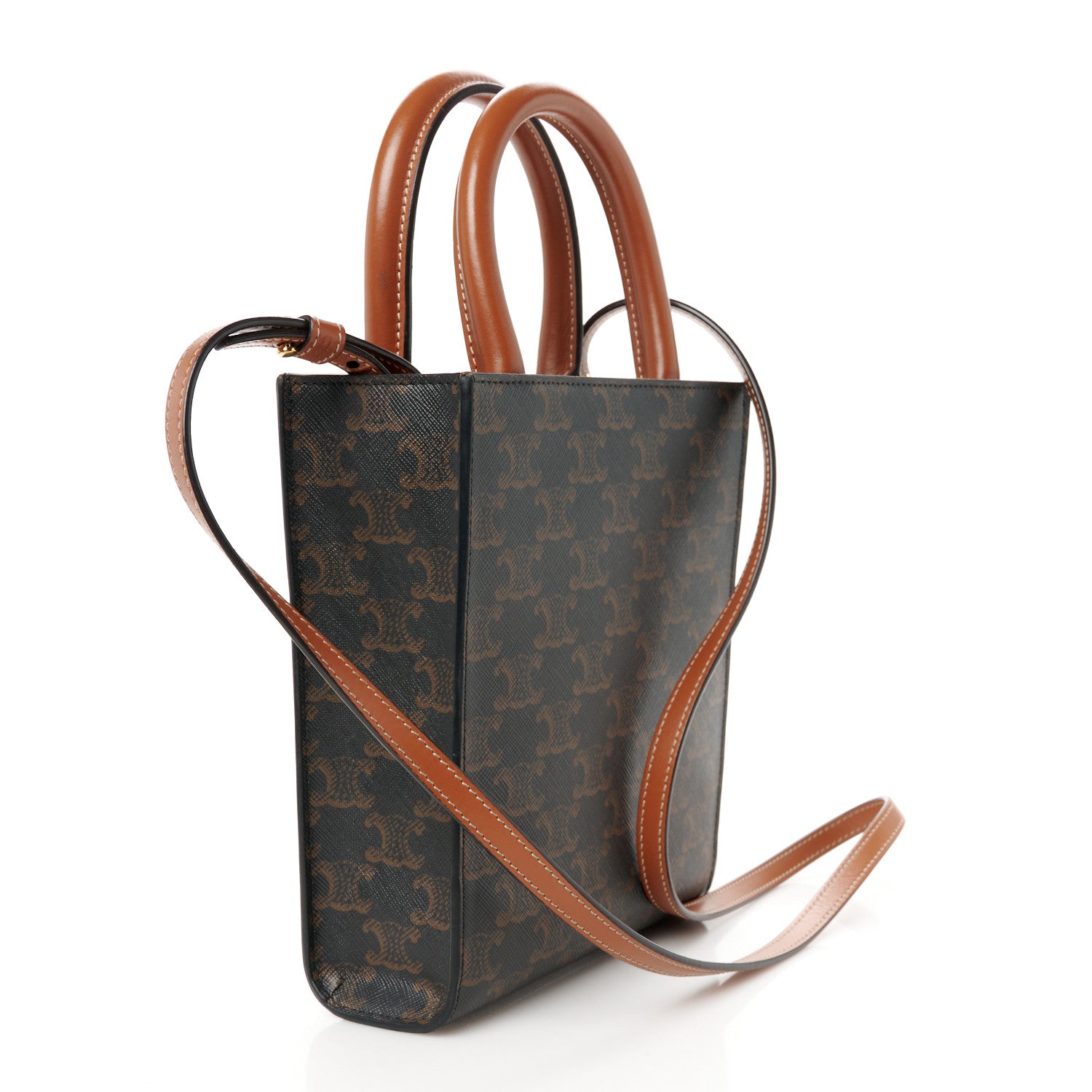 Celine Triomphe Canvas Calfskin Mini Vertical Cabas Tan 3 of 10