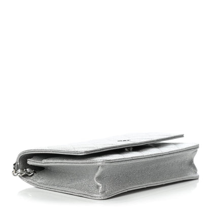 Chanel Glittered Metallic Caviar Quilted Wallet On Chain WOC Silver 4 of 11