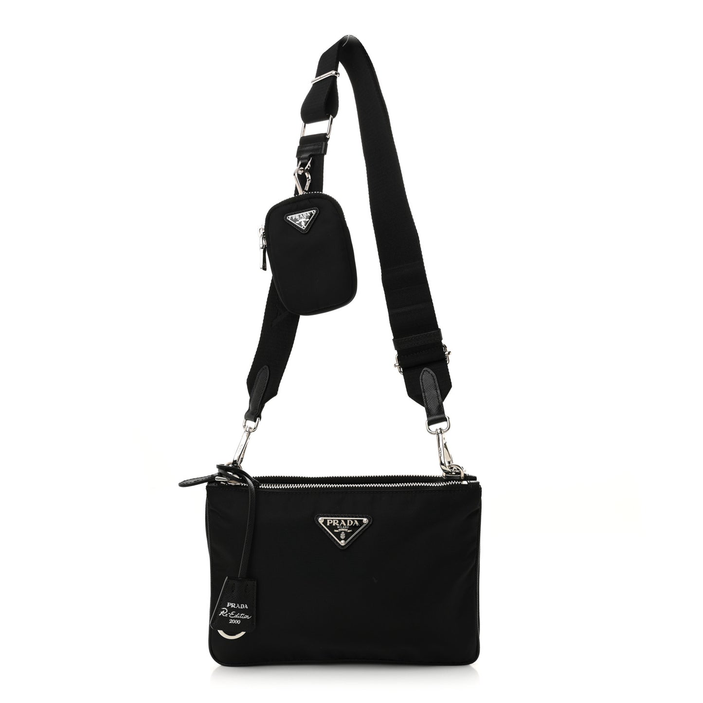 Re-Nylon Saffiano Re-Edition 2000 Double Zip Crossbody Bag Black