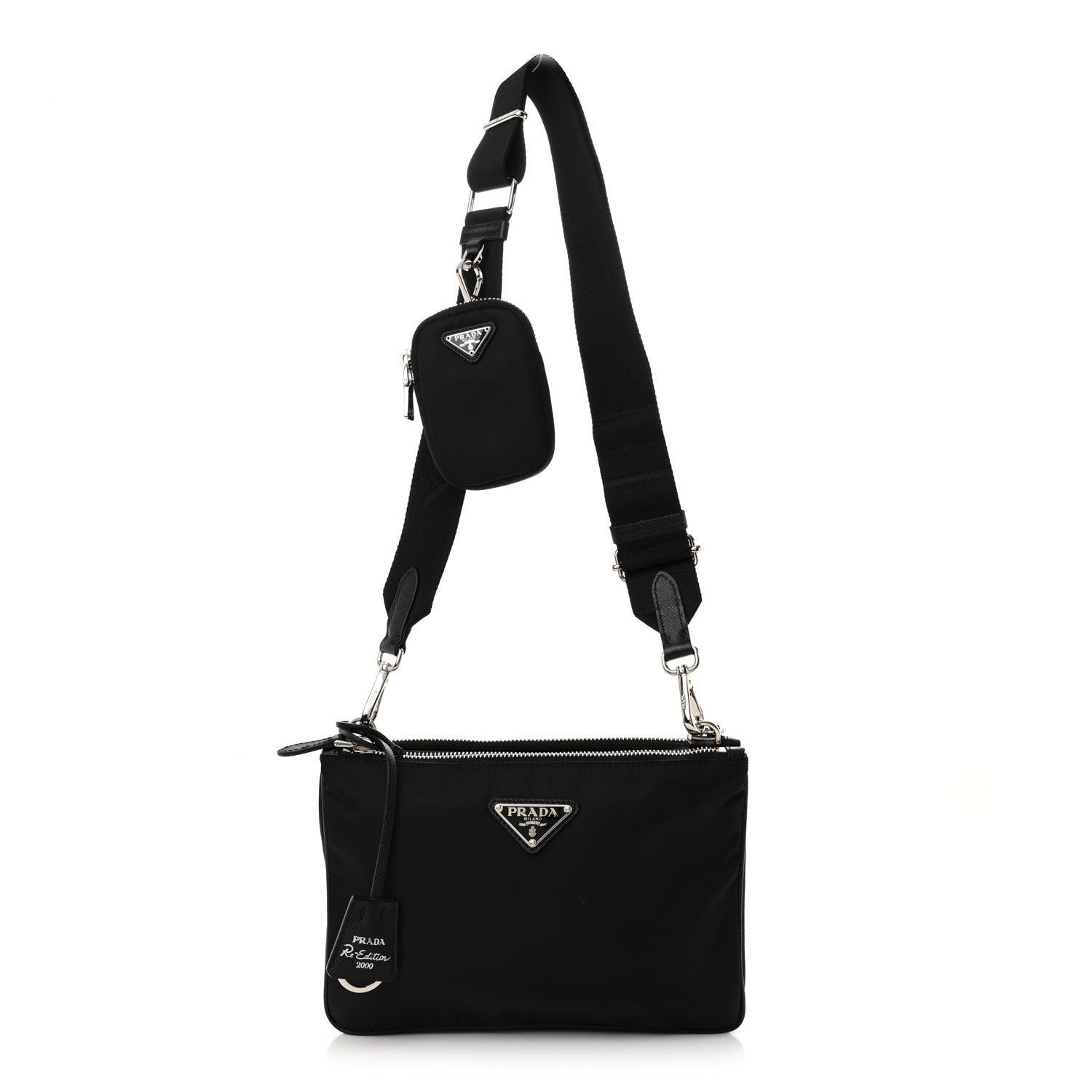 Prada Re-Nylon Saffiano Re-Edition 2000 Double Zip Crossbody Bag Black 1 of 11