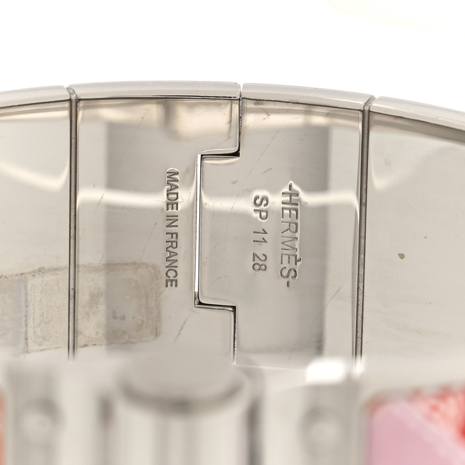 Hermes Enamel Printed Wide Square Bolduc Hinged Bracelet S Life In Orange 4 of 5