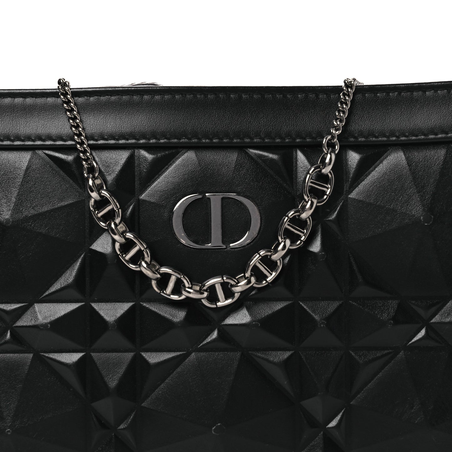 Calfskin Macrocannage Diamond Caro Zipped Pouch With Chain Black