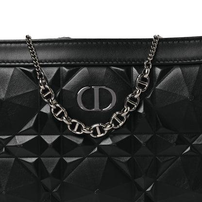 Christian Dior Calfskin Macrocannage Diamond Caro Zipped Pouch With Chain Black 9 of 13