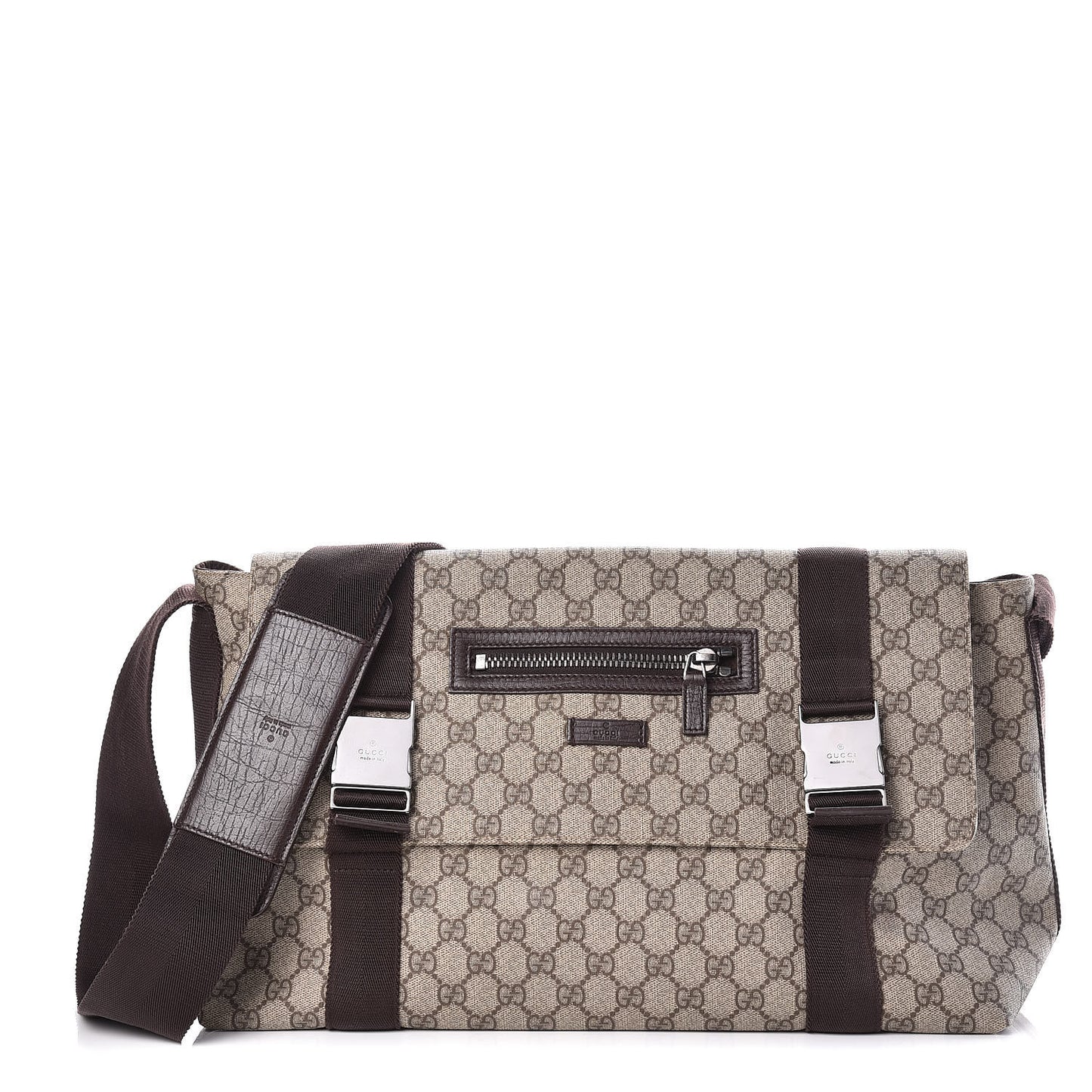 GG Plus Monogram Double Buckle Flap Messenger Bag Beige Ebony