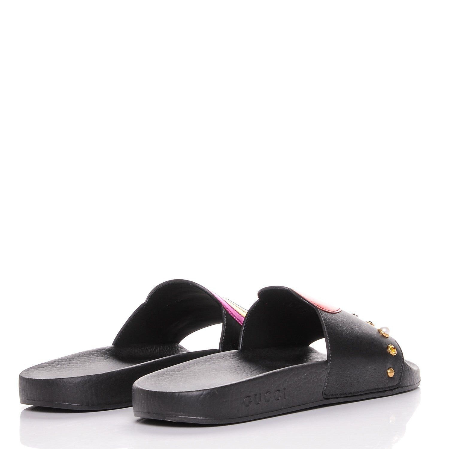 Gucci Calfskin Rainbow Heart Pursuit Slide Sandals 40 Black 4 of 7