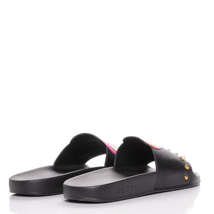 Gucci Calfskin Rainbow Heart Pursuit Slide Sandals 40 Black 4 of 7