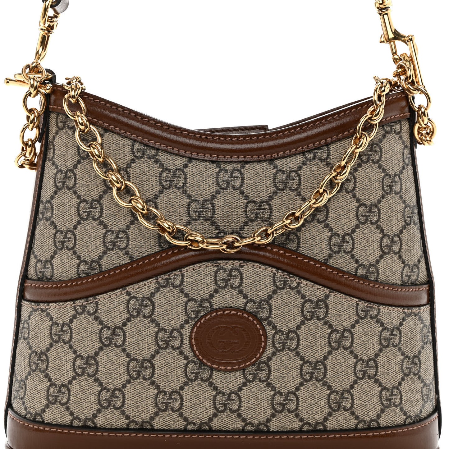 GG Supreme Monogram Azalea Calfskin Retro Interlocking G Chain Shoulder Bag Beige Ebony Brown Sugar