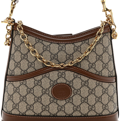 Gucci GG Supreme Monogram Azalea Calfskin Retro Interlocking G Chain Shoulder Bag Beige Ebony Brown Sugar 7 of 9