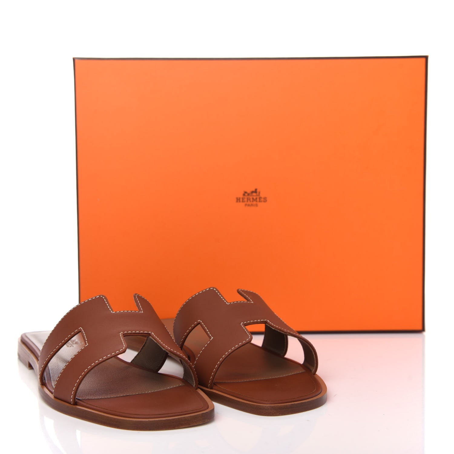 Hermes Box Calfskin Oran Sandals 37.5 Gold 11 of 11