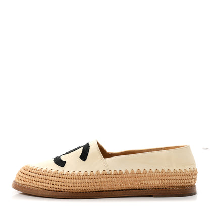 Chanel Lambskin Grosgrain CC Espadrilles 38 Beige Black 1 of 10