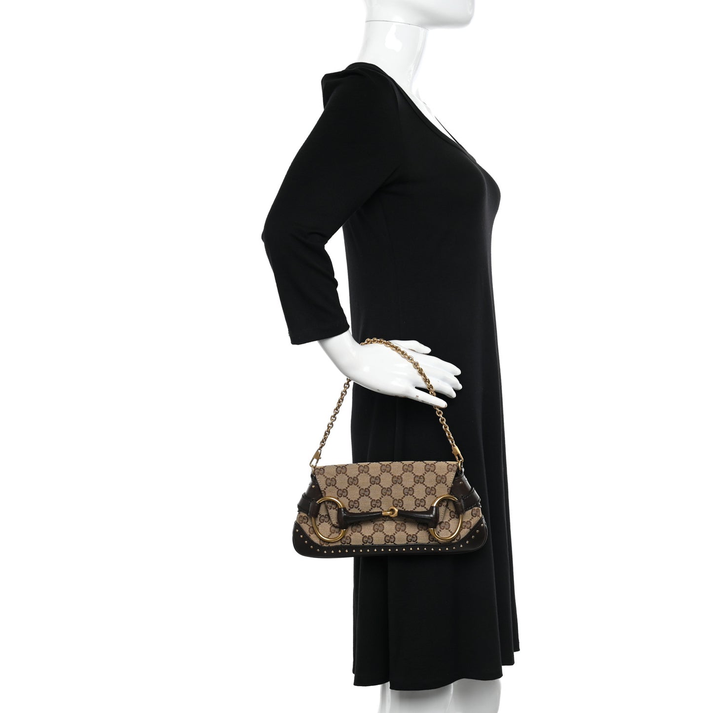 Monogram Studded Small Horsebit Clutch Dark Brown