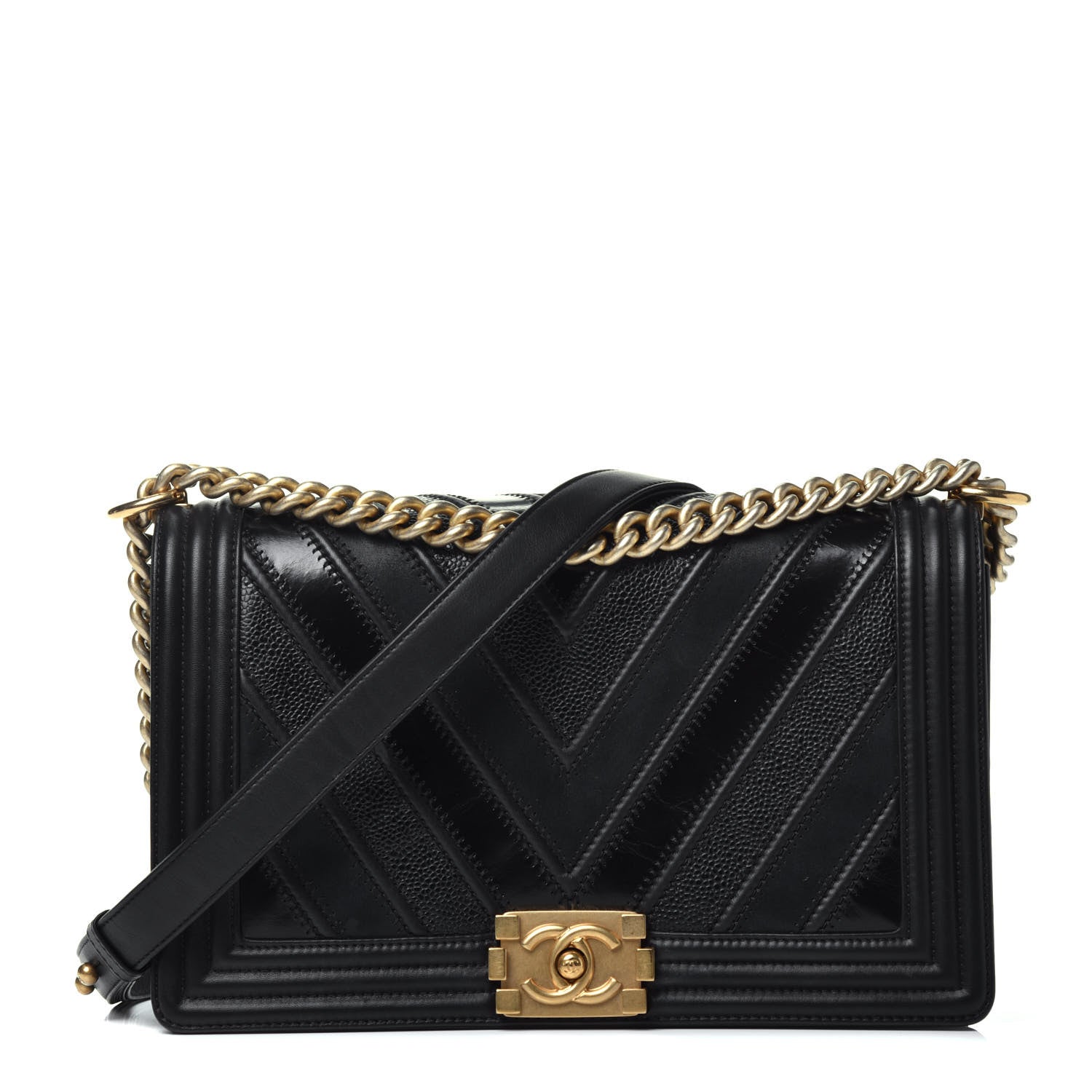 Chanel Calfskin Caviar Suede Chevron New Medium Boy Flap Black 1 of 9