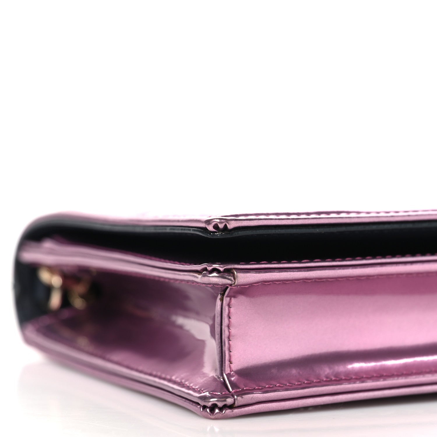 Christian Dior Metallic Patent Micro-Cannage Diorama Wallet on Chain Pouch Pink 9 of 10