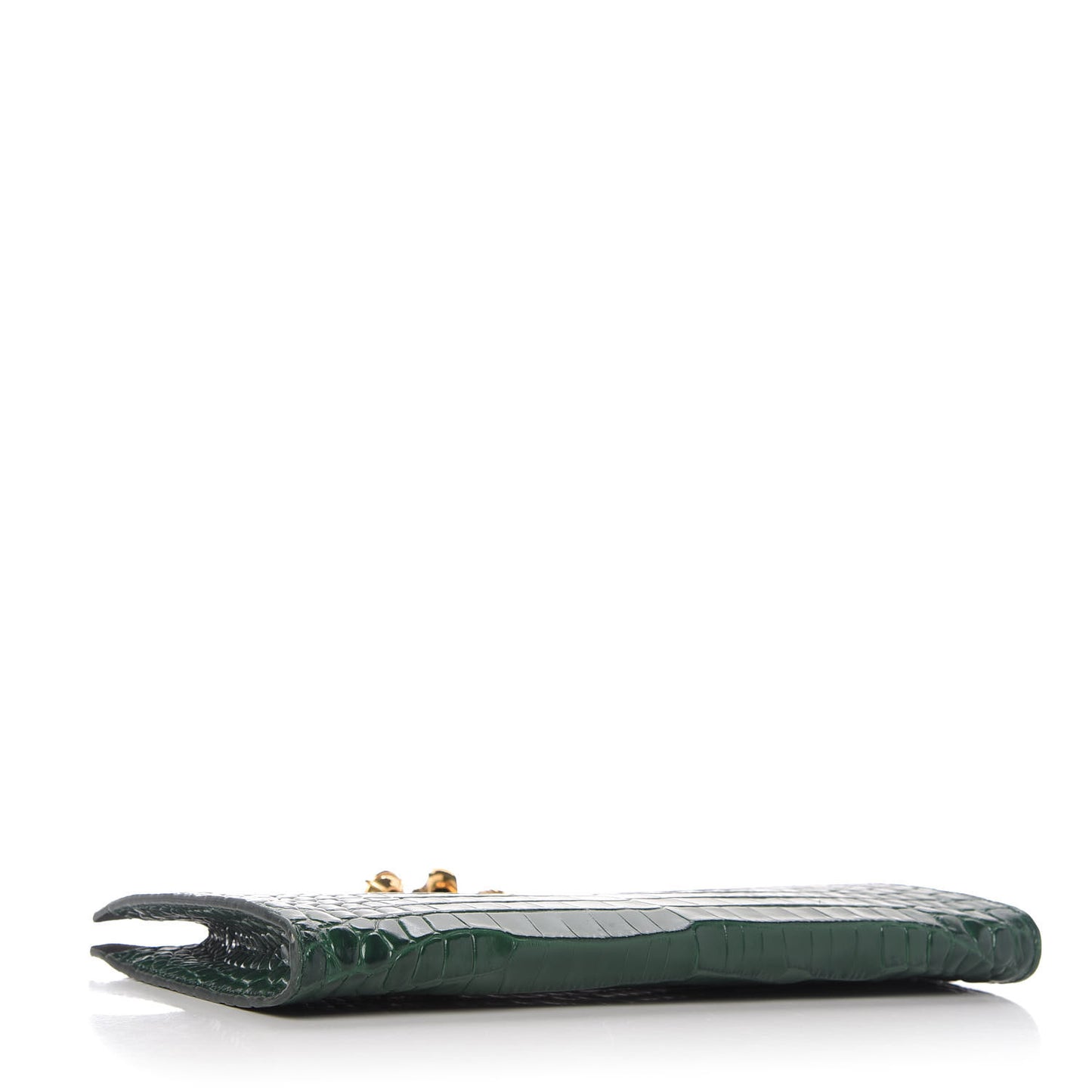Calfskin Crocodile Embossed Knuckle Flat Clutch Green