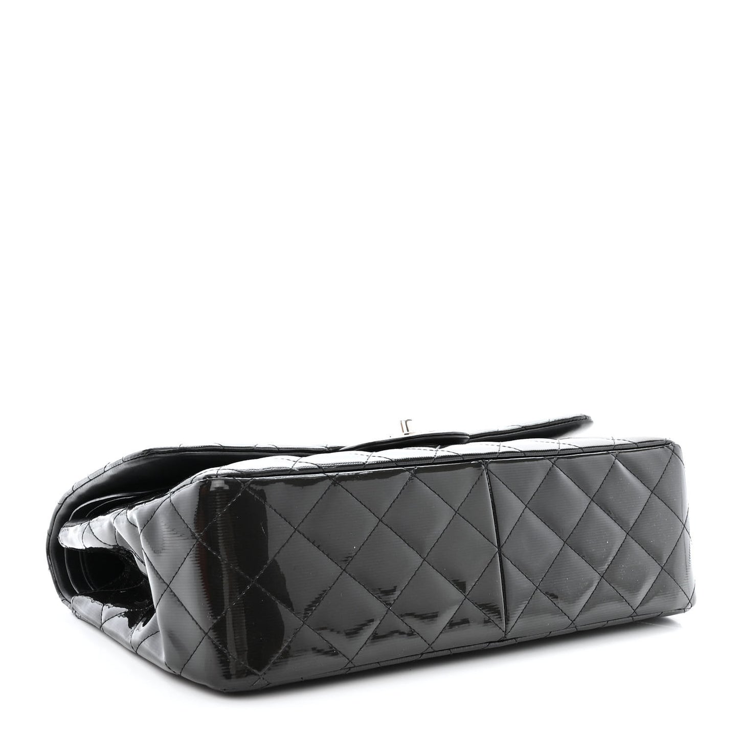 Striated Patent Quilted Jumbo Double Flap Black
