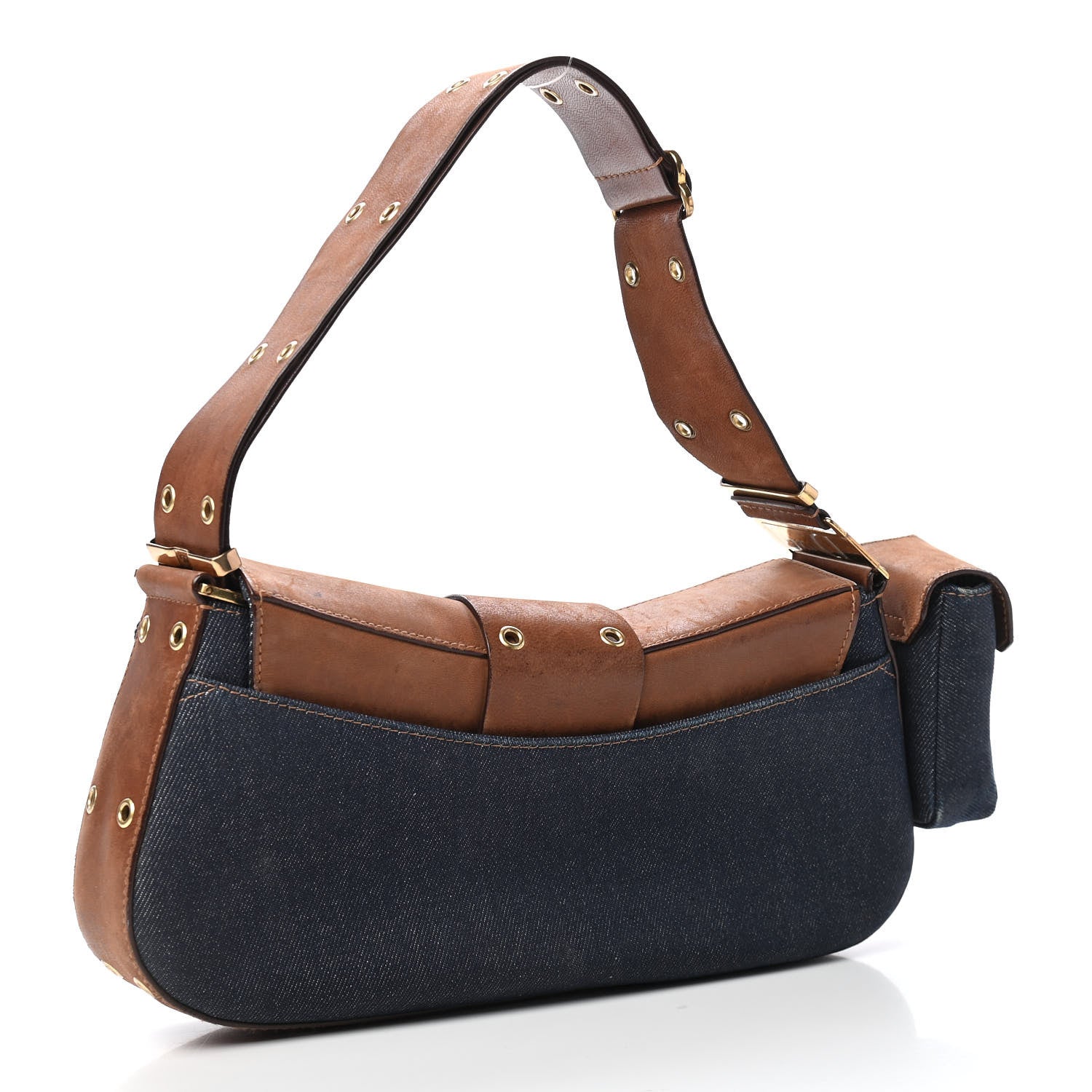 Christian Dior Denim Street Chic Shoulder Bag Blue Brown 3 of 11