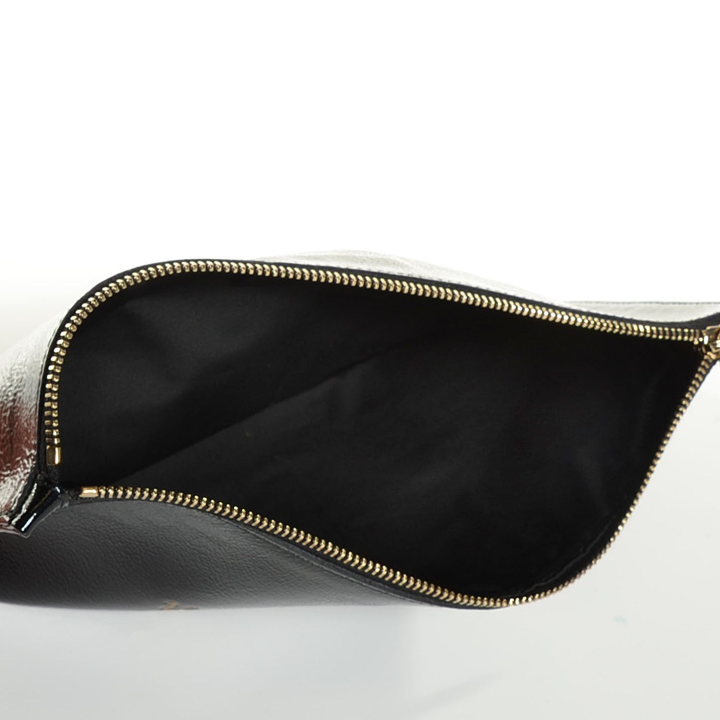 Textured Patent Y-Mail Zip Clutch Black