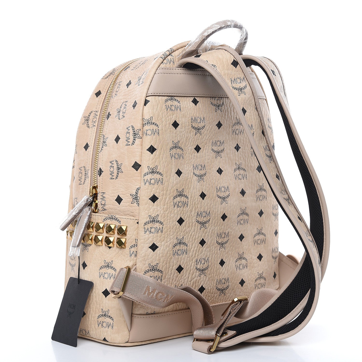 MCM Visetos Small Side Stud Stark Backpack Beige 3 of 9