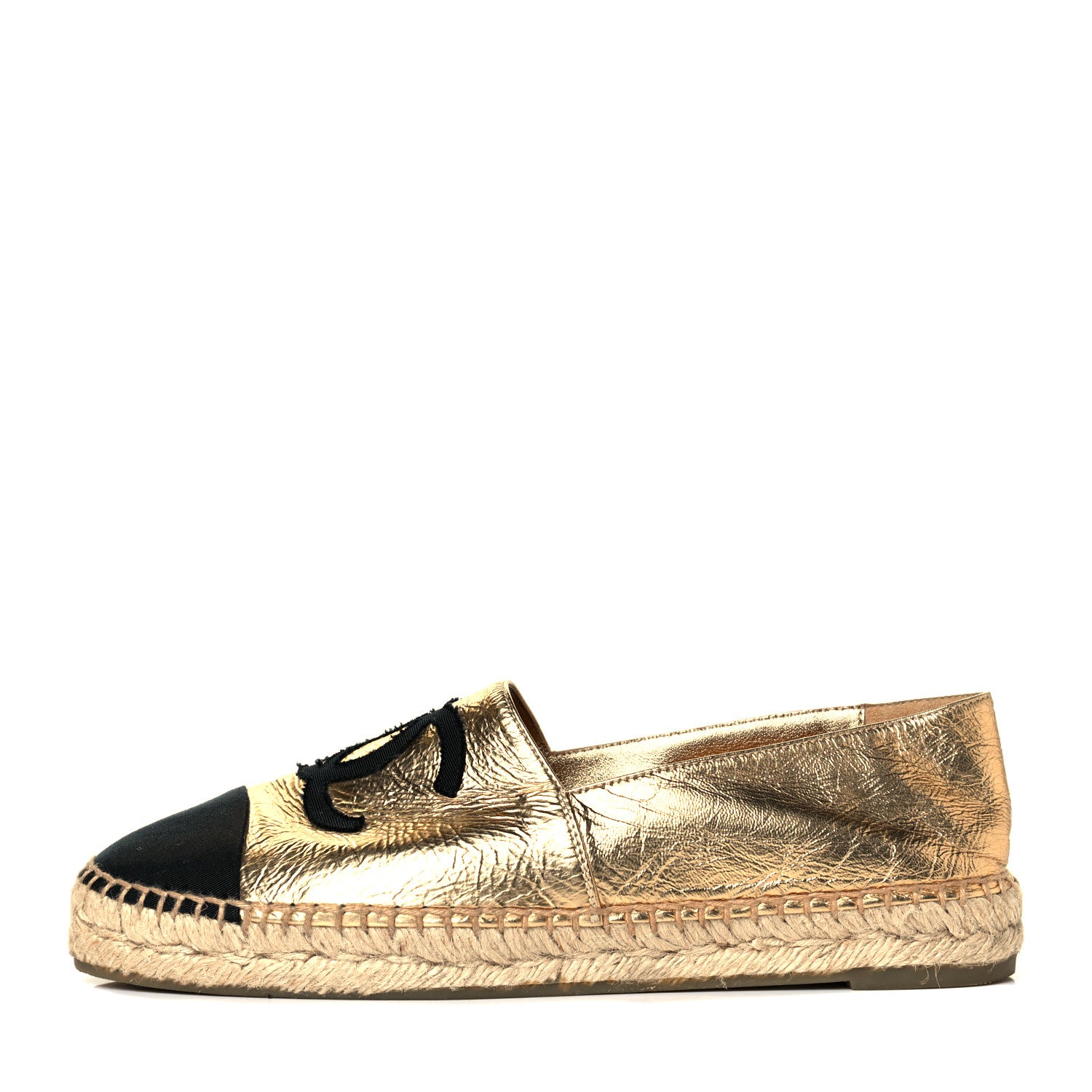 Chanel Laminated Lambskin Grosgrain CC Espadrilles 39 Gold Black 1 of 8