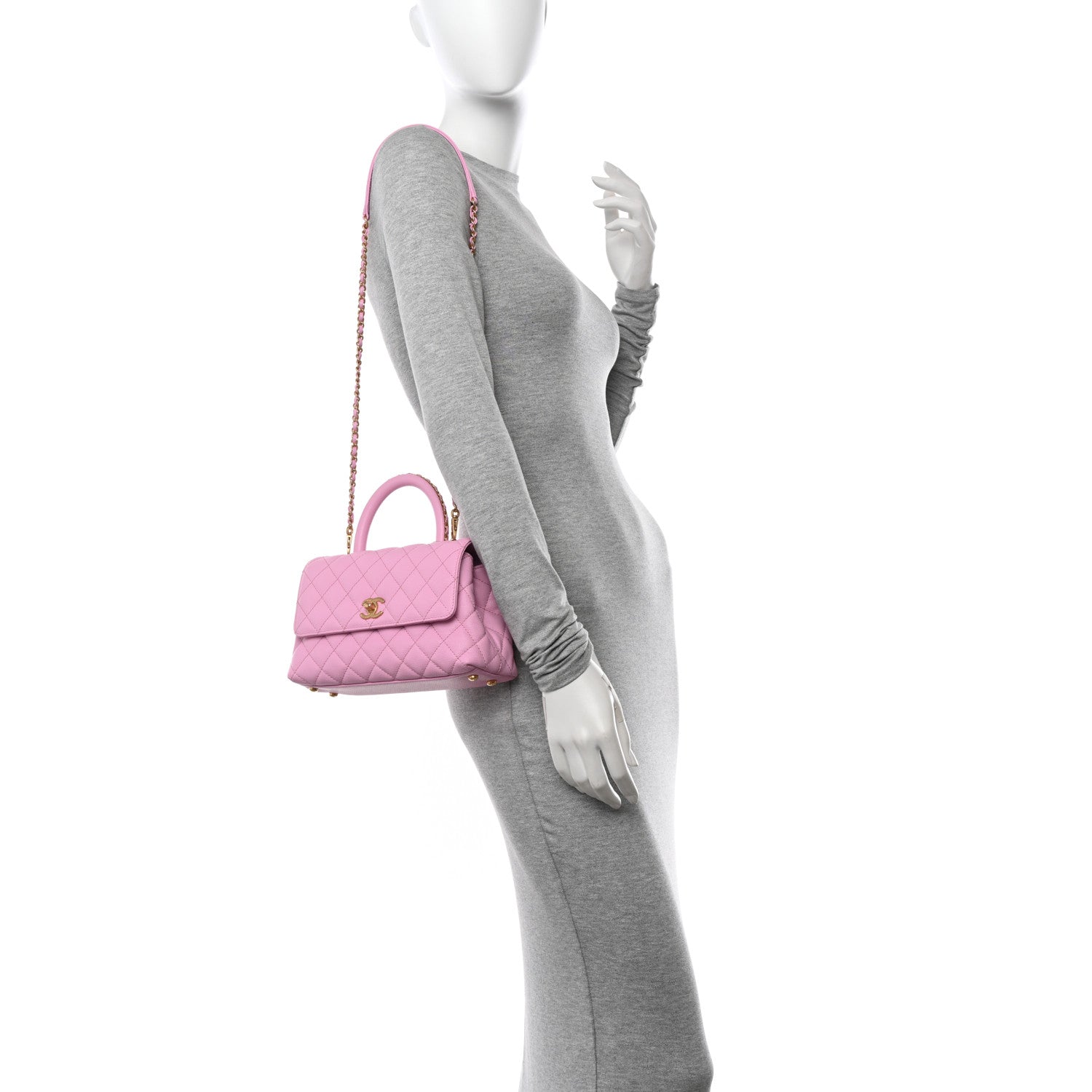 Chanel Caviar Quilted Mini Coco Chain Handle Flap Pink 2 of 10