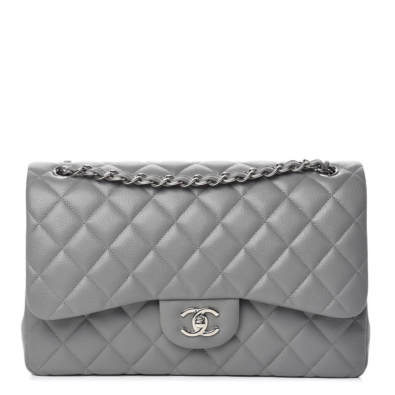 Chanel Caviar Quilted Jumbo Double Flap Grey 1 of 12