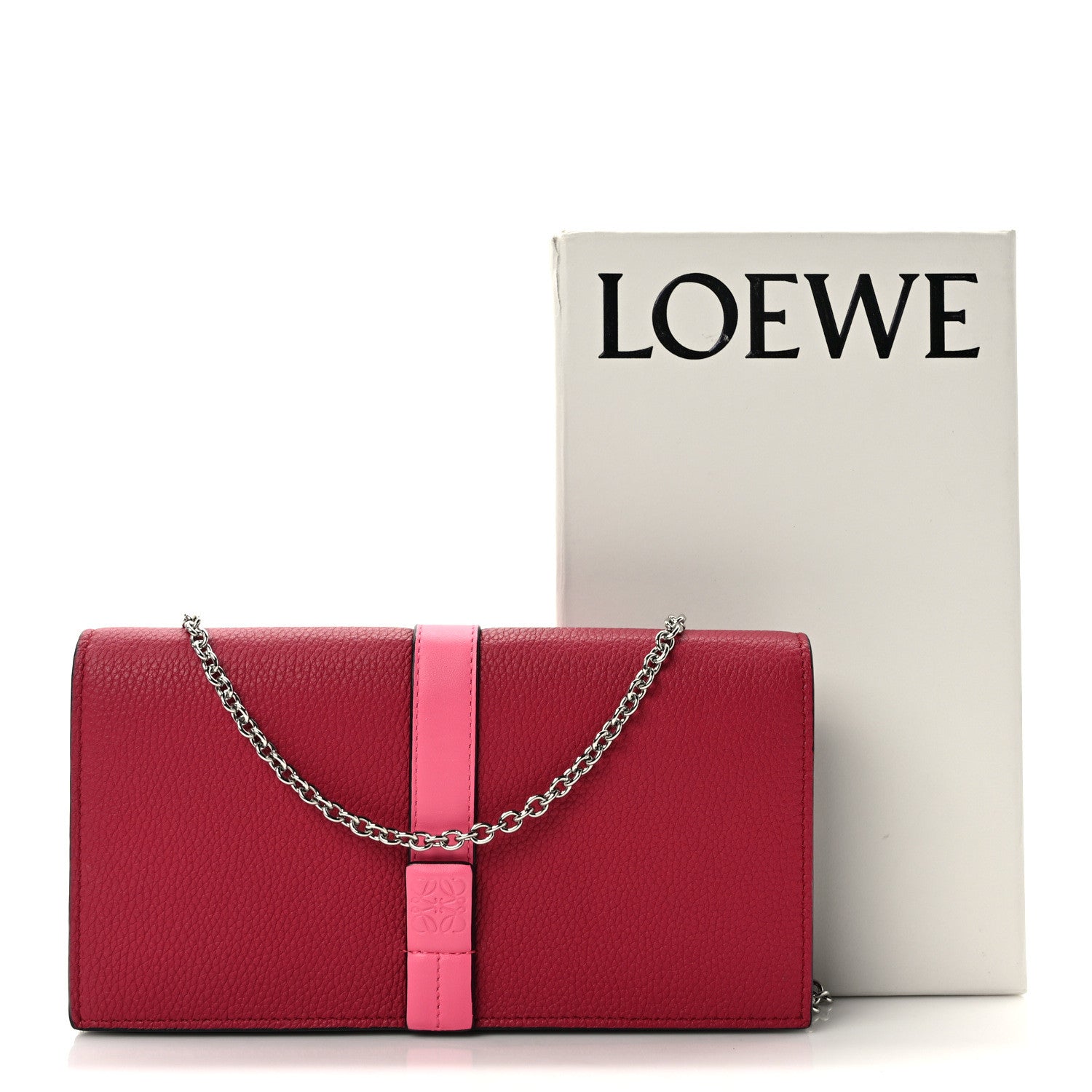 Loewe Grained Calfskin Anagram Wallet on Chain Raspberry Wild Rose 12 of 12
