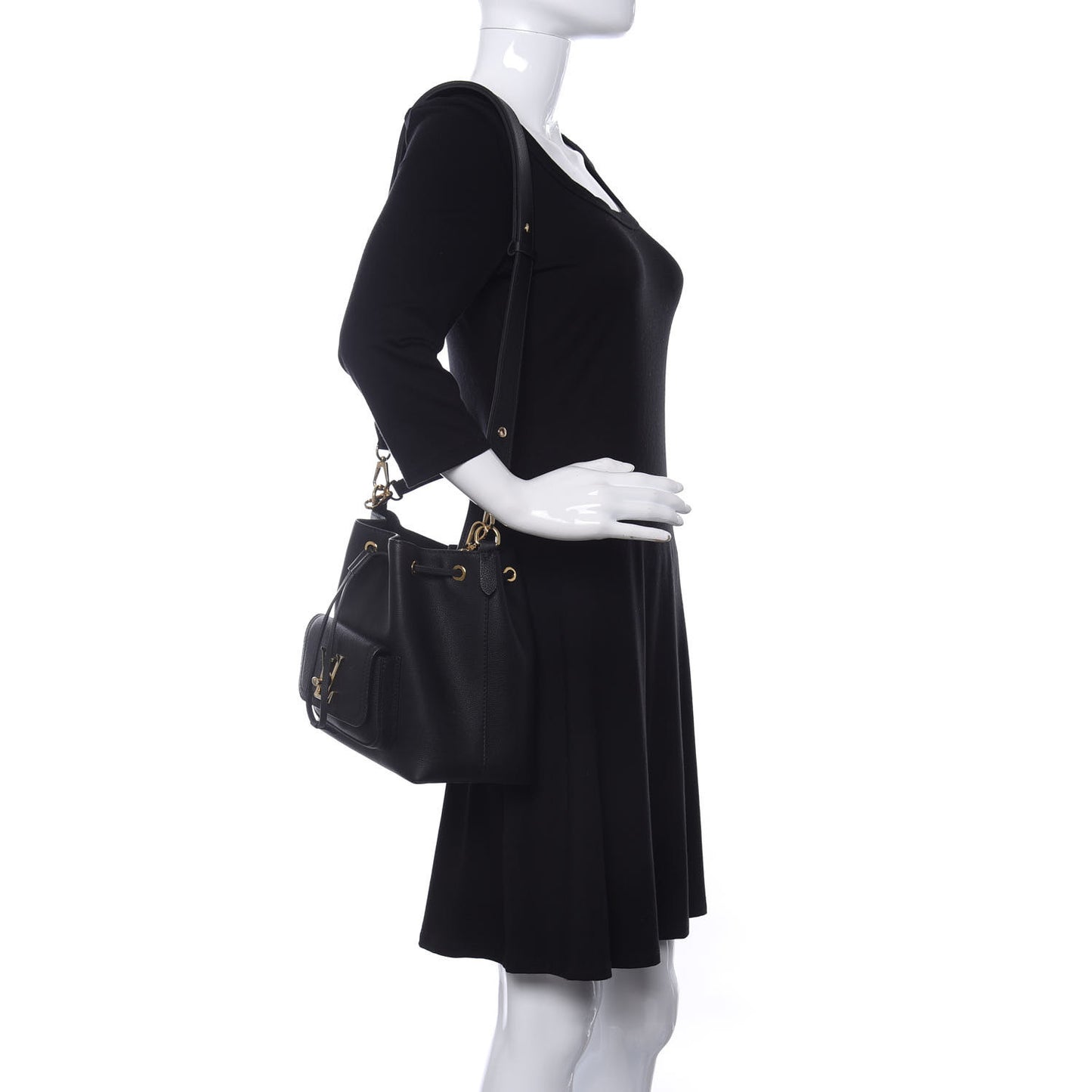 Calfskin Lockme Bucket MM Black