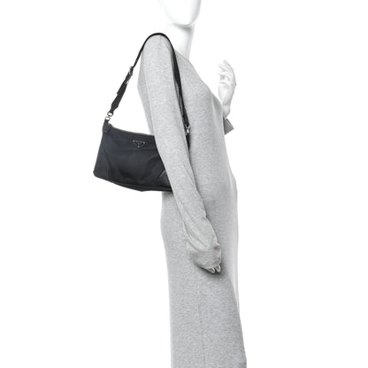 Prada Tessuto Light Nylon Soft Calf Shoulder Bag Black 2 of 14