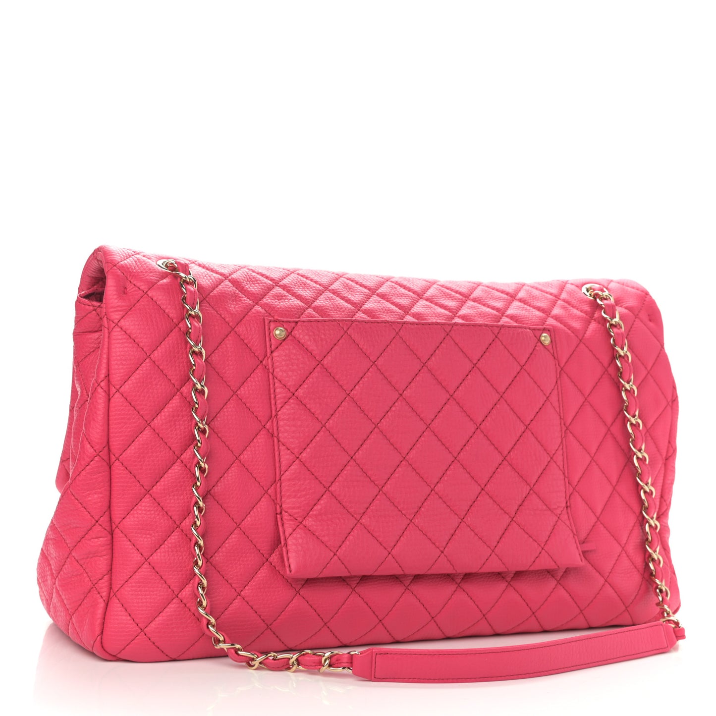 Calfskin Quilted XXL Travel Flap Bag Dark Pink