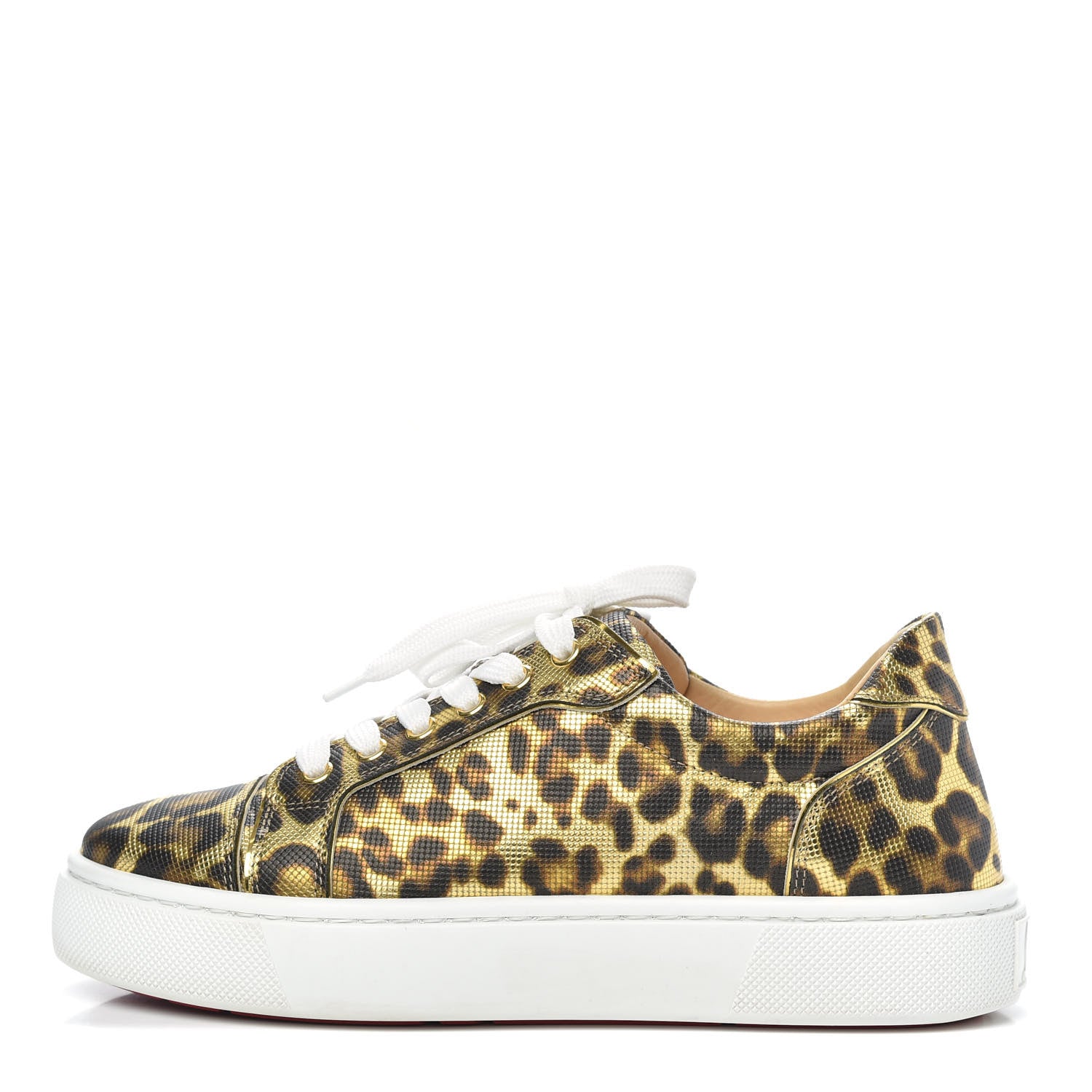 Christian Louboutin Calfskin Coins Leopard Womens Vieirissima Flat Sneakers 38.5 Gold 1 of 8