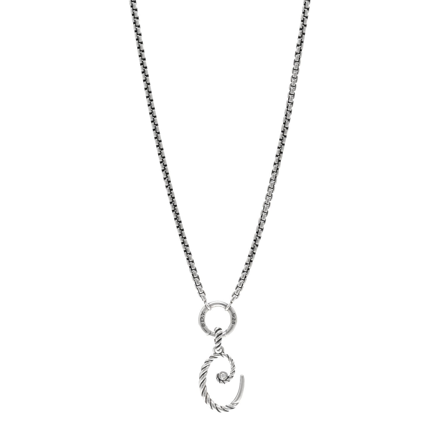 David Yurman Sterling Silver Diamond Initial C Charm Smooth Amulet Vehicle Box Chain Necklace 1 of 4