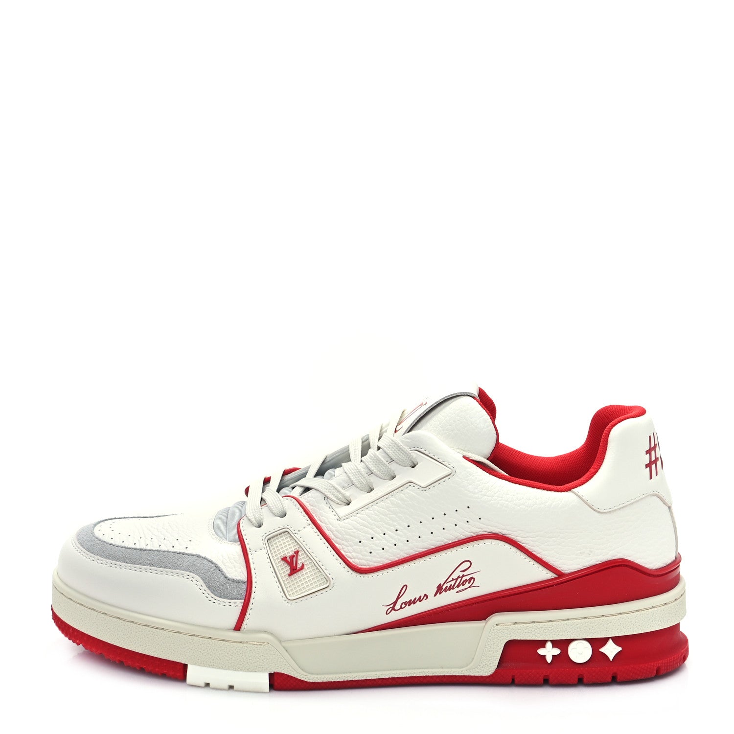 Louis Vuitton Grained Calfskin Script Mens LV Trainer Sneakers 9 Red 1 of 9
