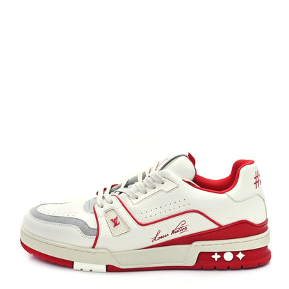 Louis Vuitton Grained Calfskin Script Mens LV Trainer Sneakers 9 Red 1 of 9