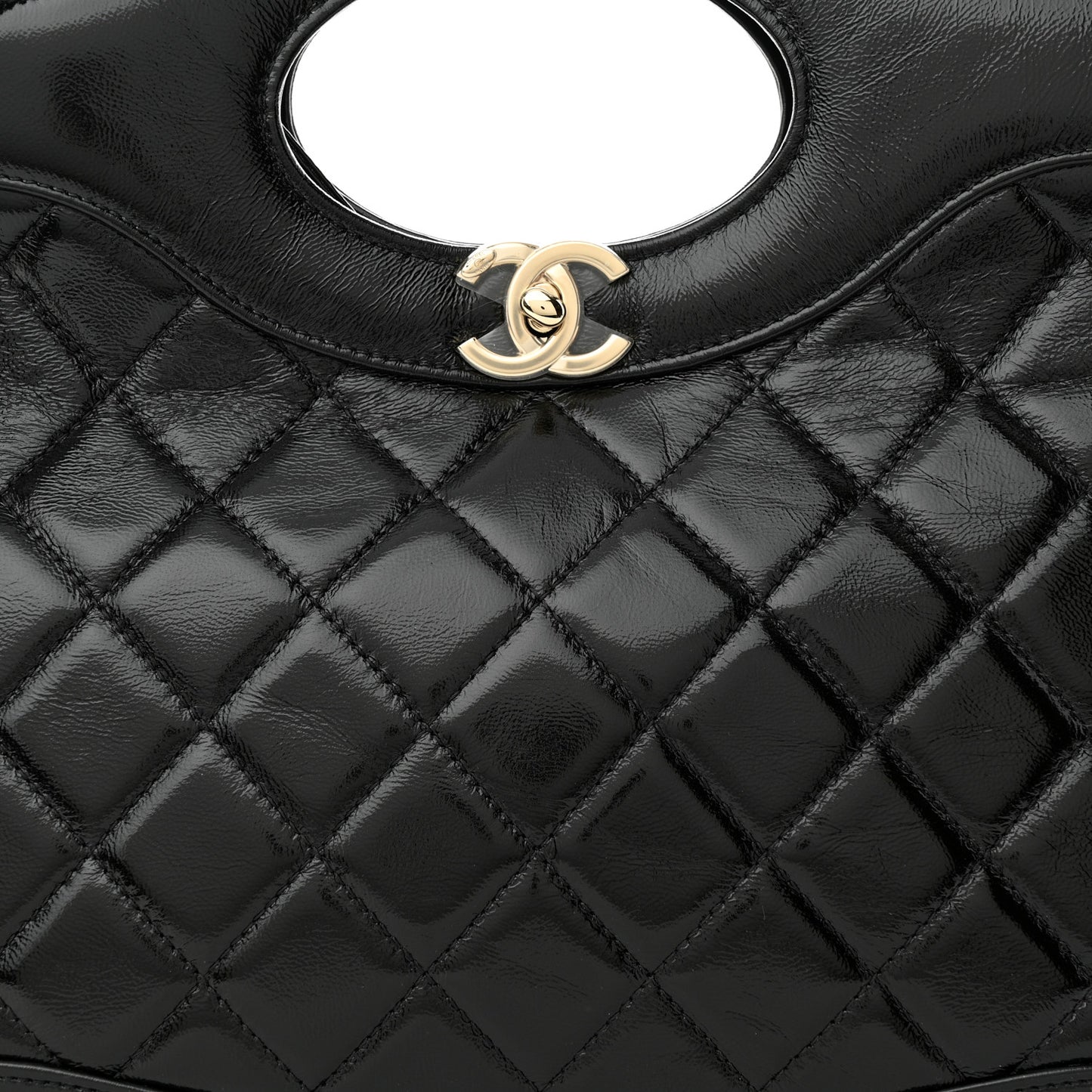 Shiny Lambskin Quilted 31 Shopping Bag Black