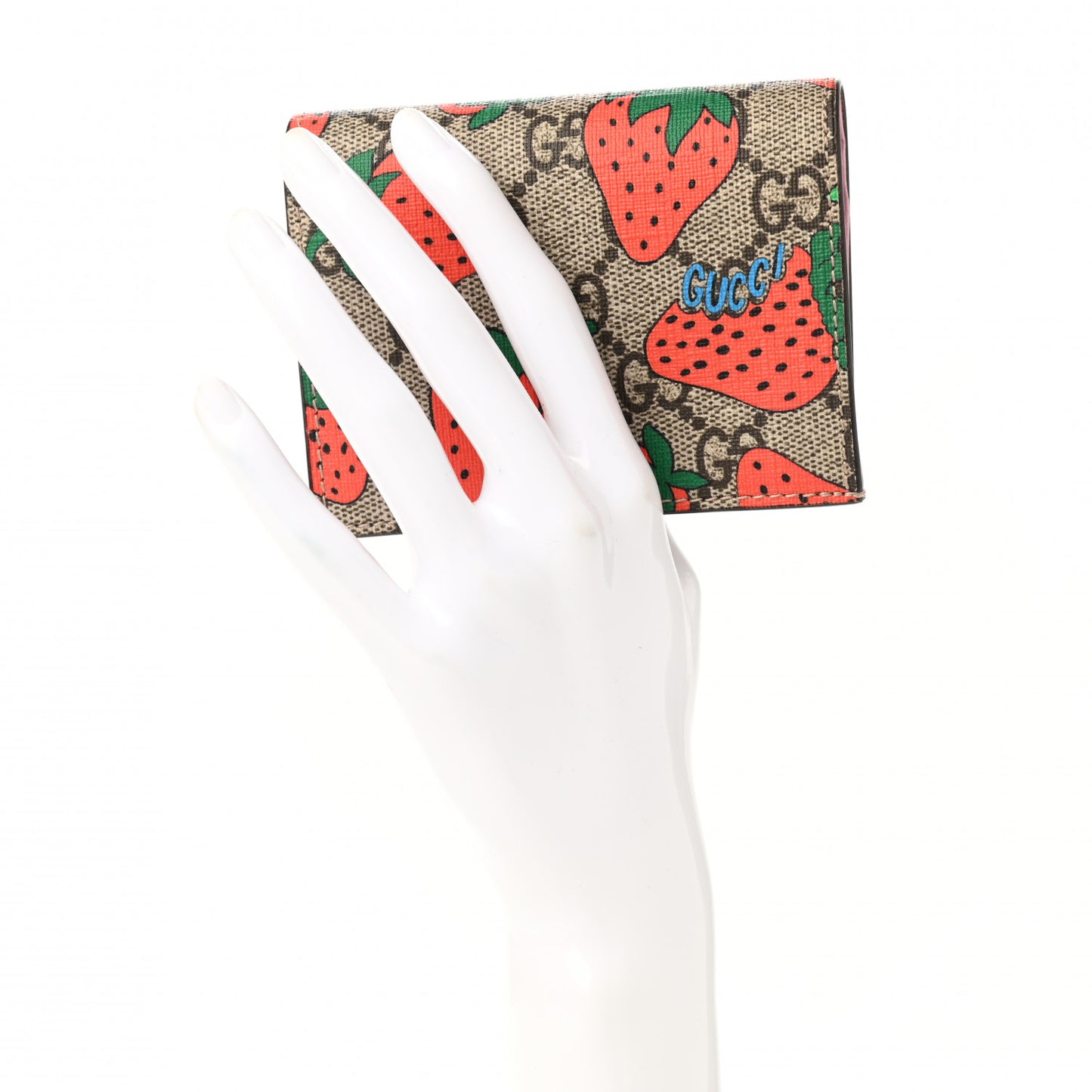 GG Supreme Monogram Strawberry Card Case