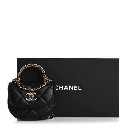 Chanel Lambskin Quilted Pearl Top Handle Clutch With Chain Black 15 of 15