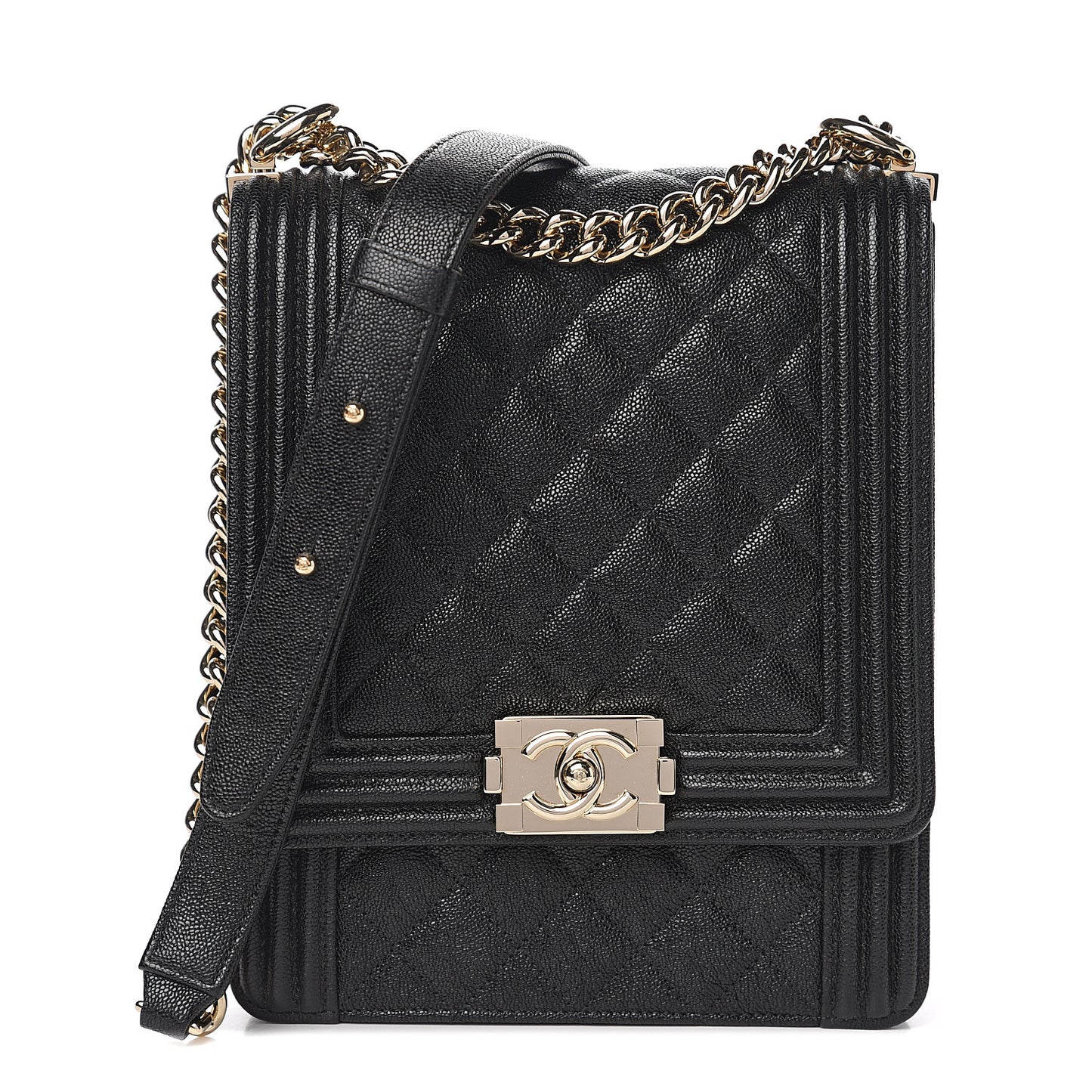 Caviar Quilted North South Boy Flap Black