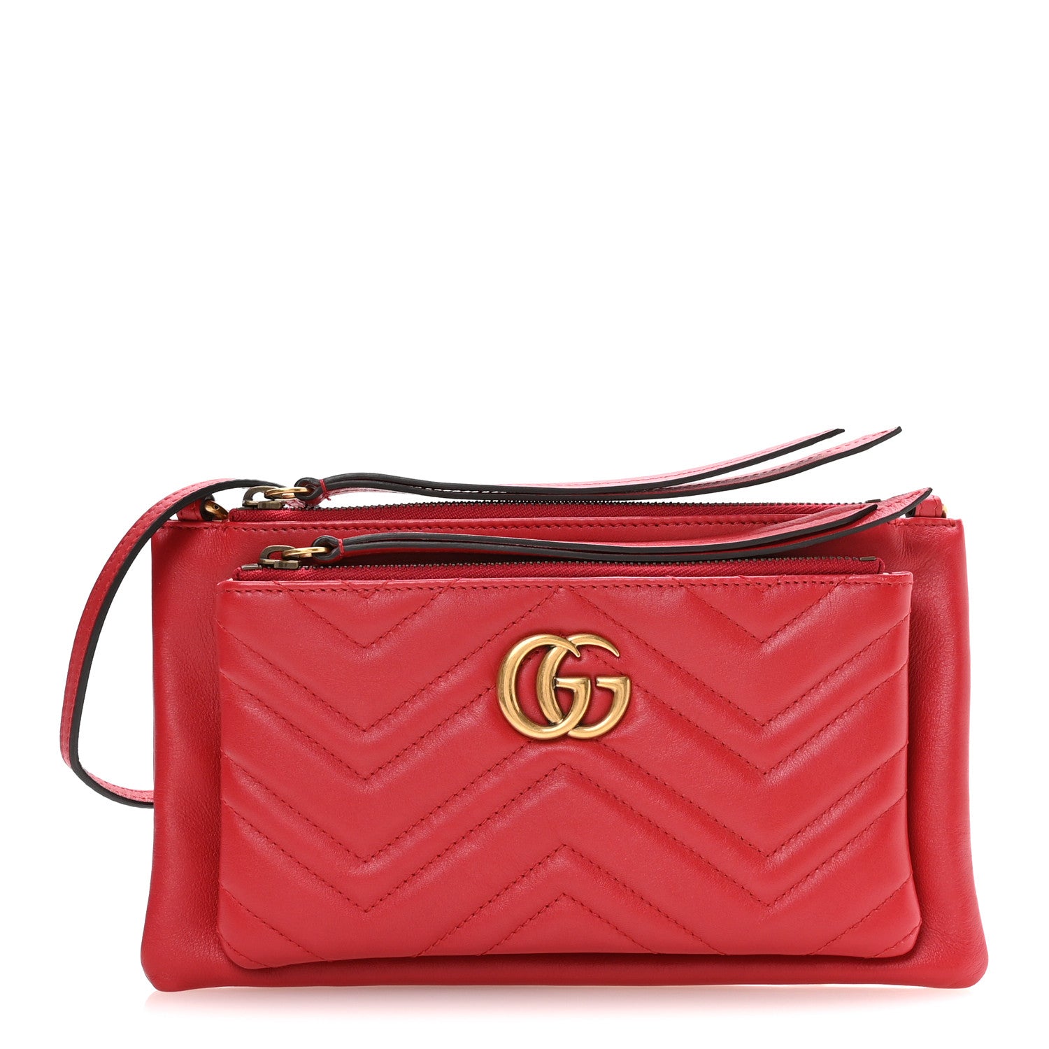 Gucci Calfskin Matelasse Small GG Marmont Double Zip Shoulder Bag Hibiscus Red 1 of 10