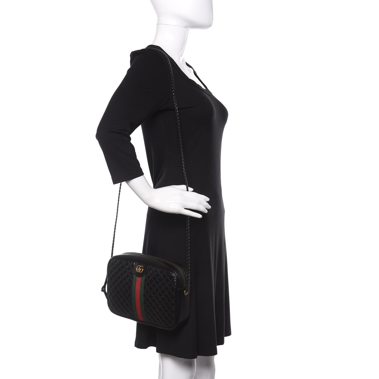 Gucci Calfskin Web Trapuntata Small GG Shoulder Bag Black 2 of 10