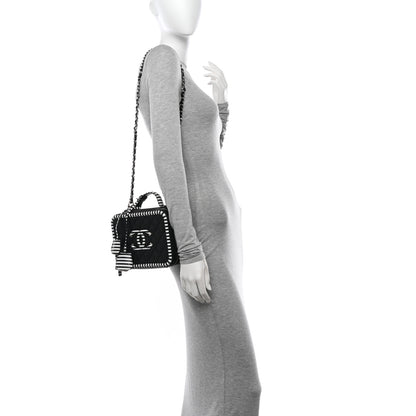 Chanel Caviar Quilted Striped Medium CC Filigree Vanity Case Black White 2 of 10