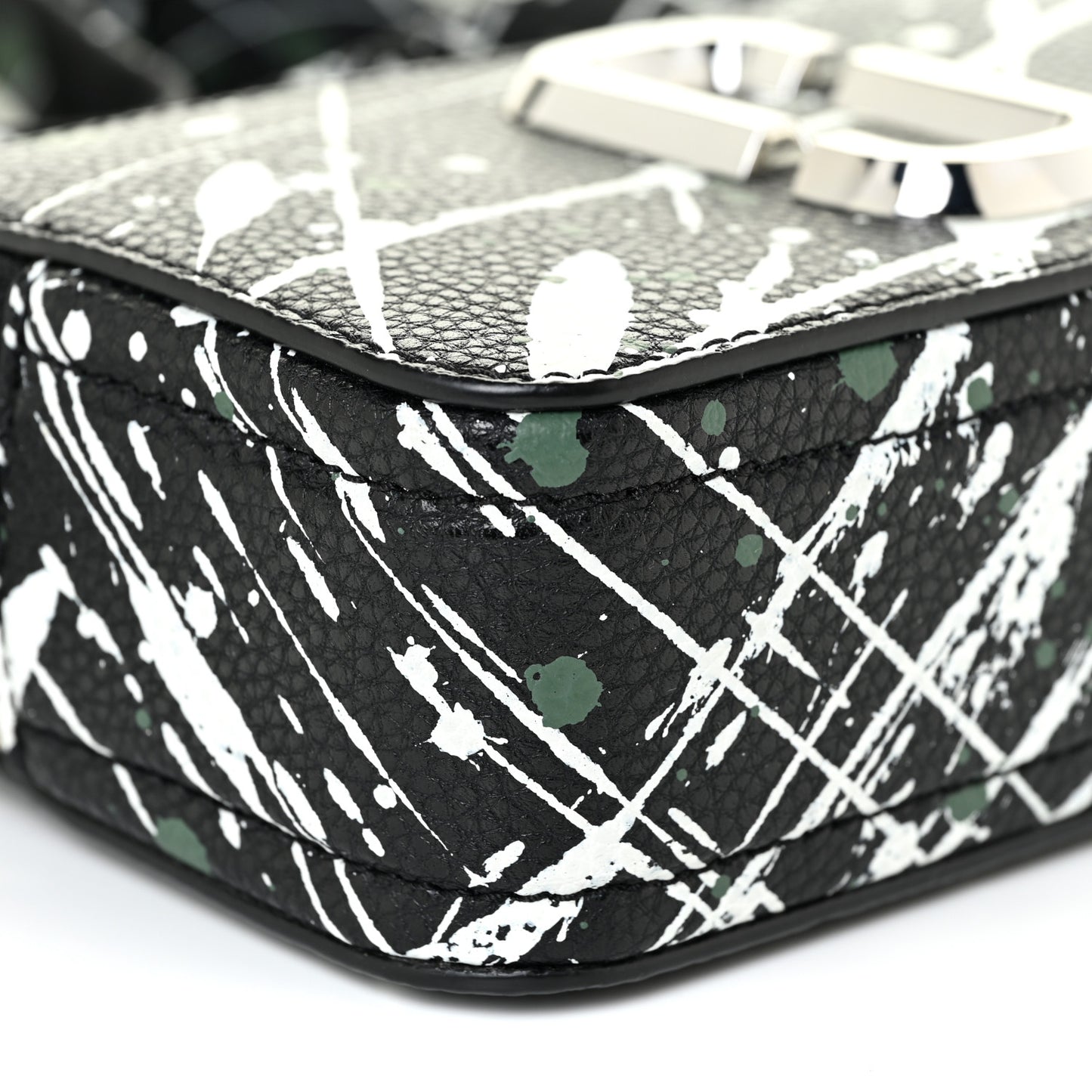 Calfskin Paint Splatter Small Snapshot Camera Bag Black Multi