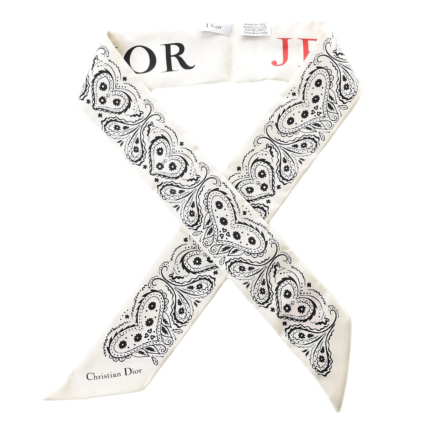 Christian Dior Je T'aime Mitzah Scarf White Black Red 1 of 4