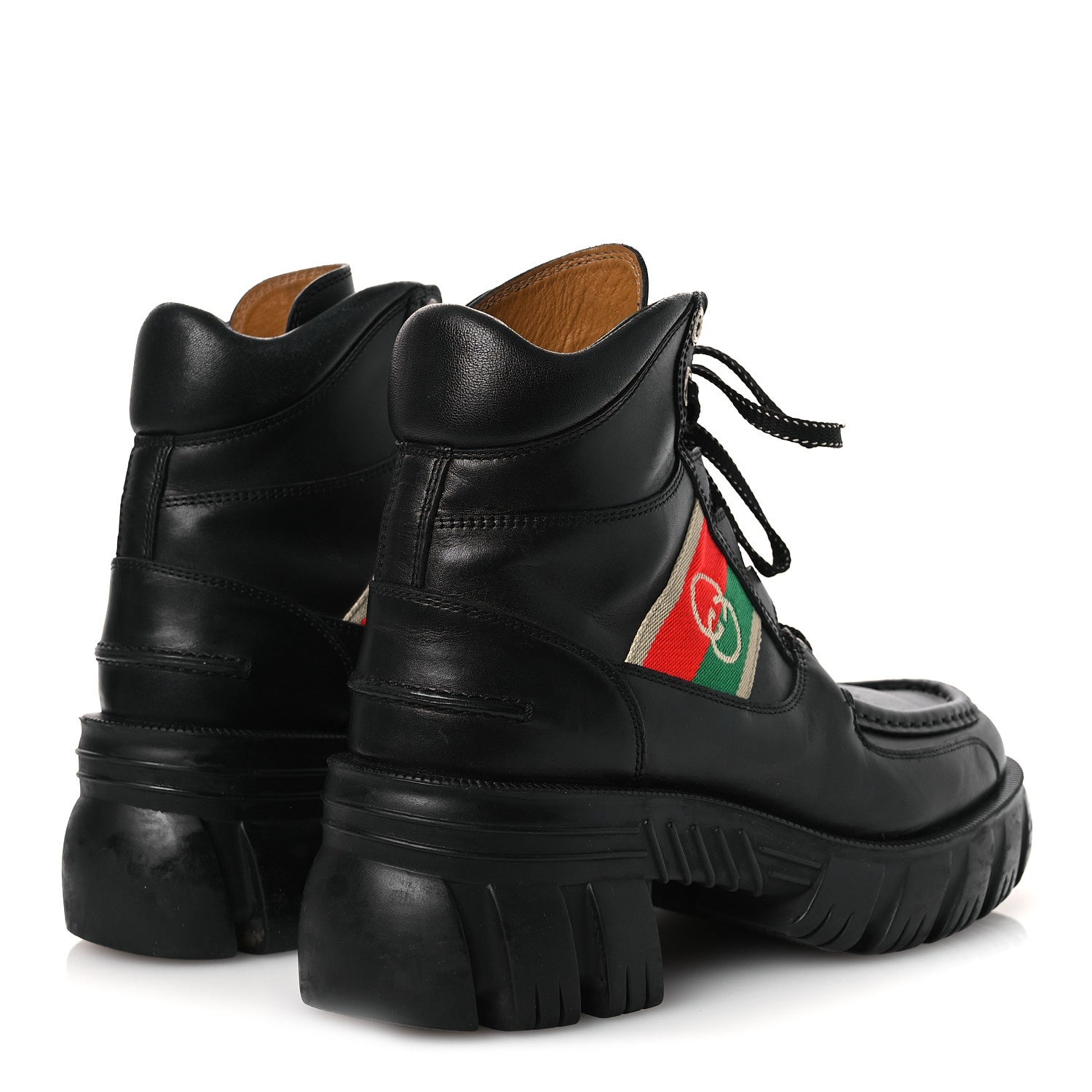 Gucci Quebec Calfskin Web Womens Interlocking G Lace Up Combat Boots 38 Black Mystic White Green Red 5 of 13