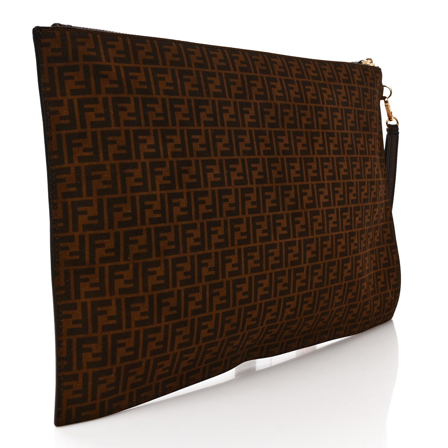 Suede Vitello King Micro FF Large Flat Pouch Sigaro Marrone Ebano