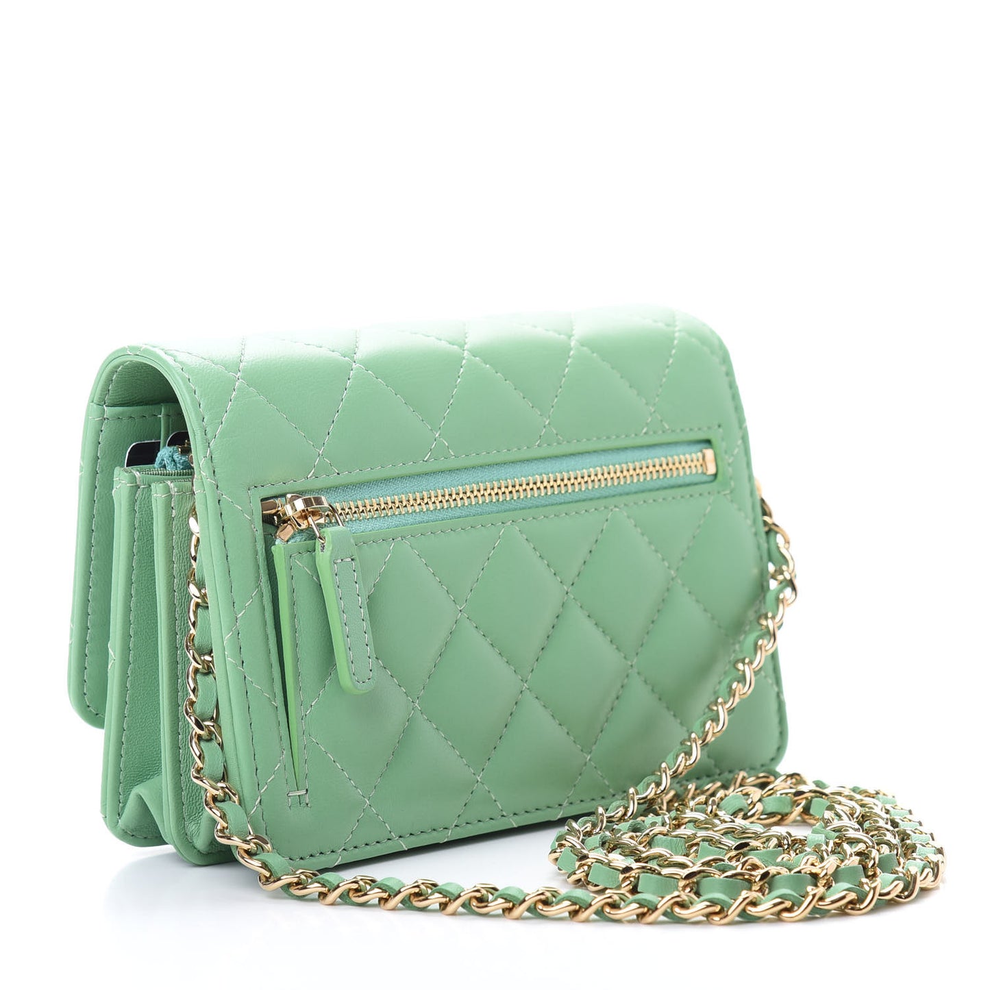 Lambskin Quilted Mini Wallet On Chain WOC Green