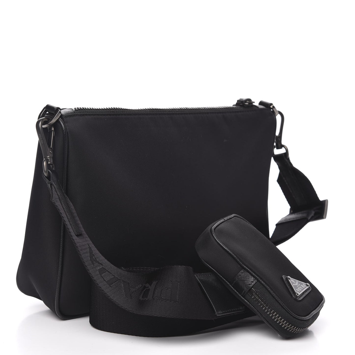 Re-Nylon Saffiano Pocket Zippered Shoulder Bag Black